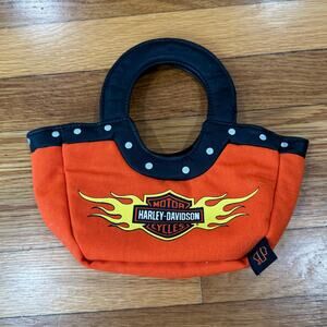 Harley Davidson Mini Top Handle Bag Flame Logo Orange Black Biker Motorcycle
